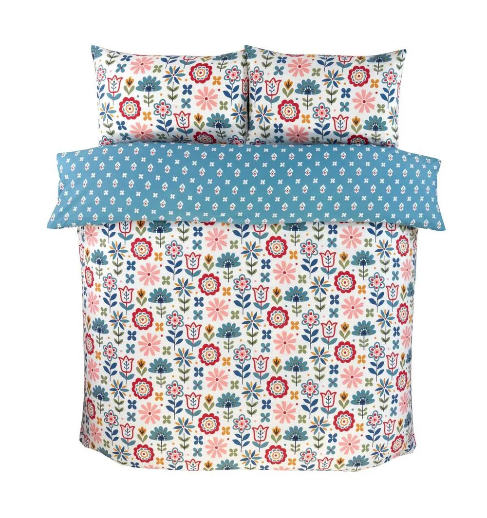 Rapport Home Olivia Microfibre Floral Duvet Cover Set with Pillowcase (Blue) in Blue 3