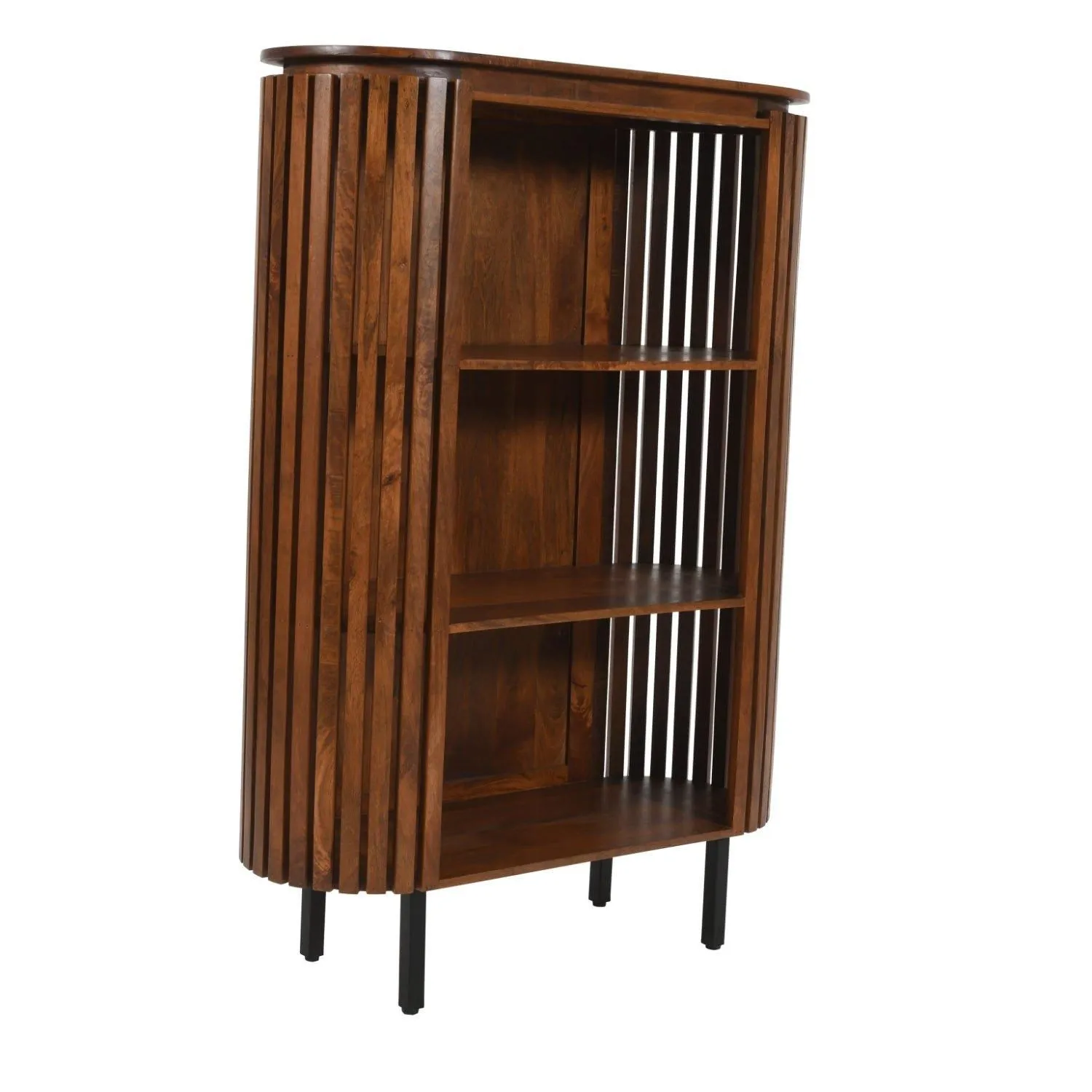 IH Design Carney Slatted Mango Wood Bookcase- Medium High in Brown 4