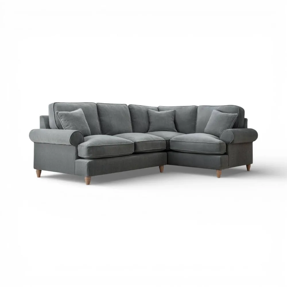 The Great Sofa Company Ezra Right Hand Velvet Corner Sofa - Scroll Arm in Charcoal 2