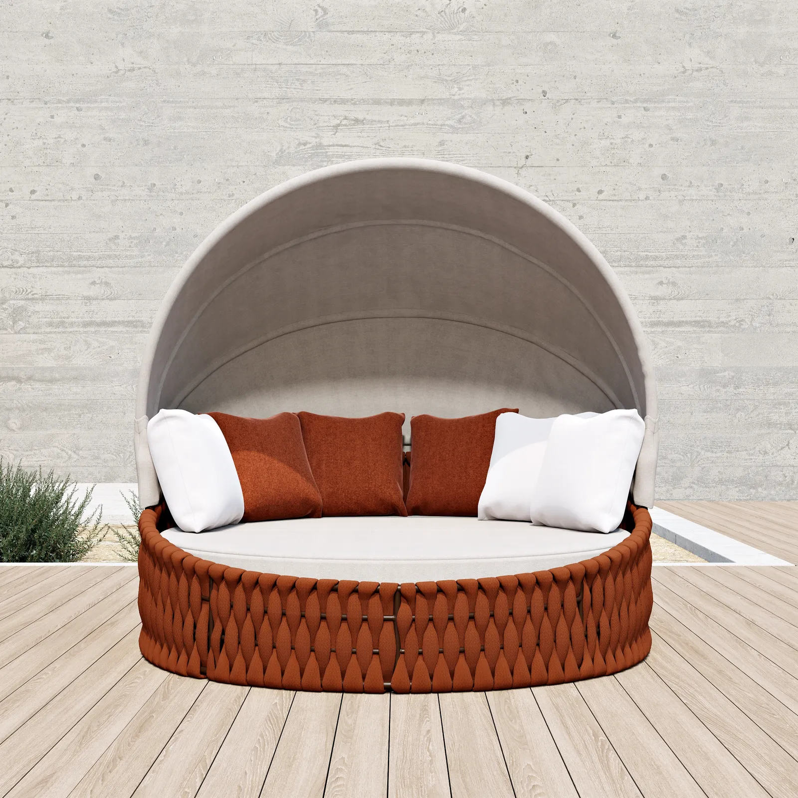 Cocaro 2 PCS Adjustable Patio Outdoor Daybed Round Sectional with Canopy Exterior Furniture in Warm White Cushion & Pillow Included