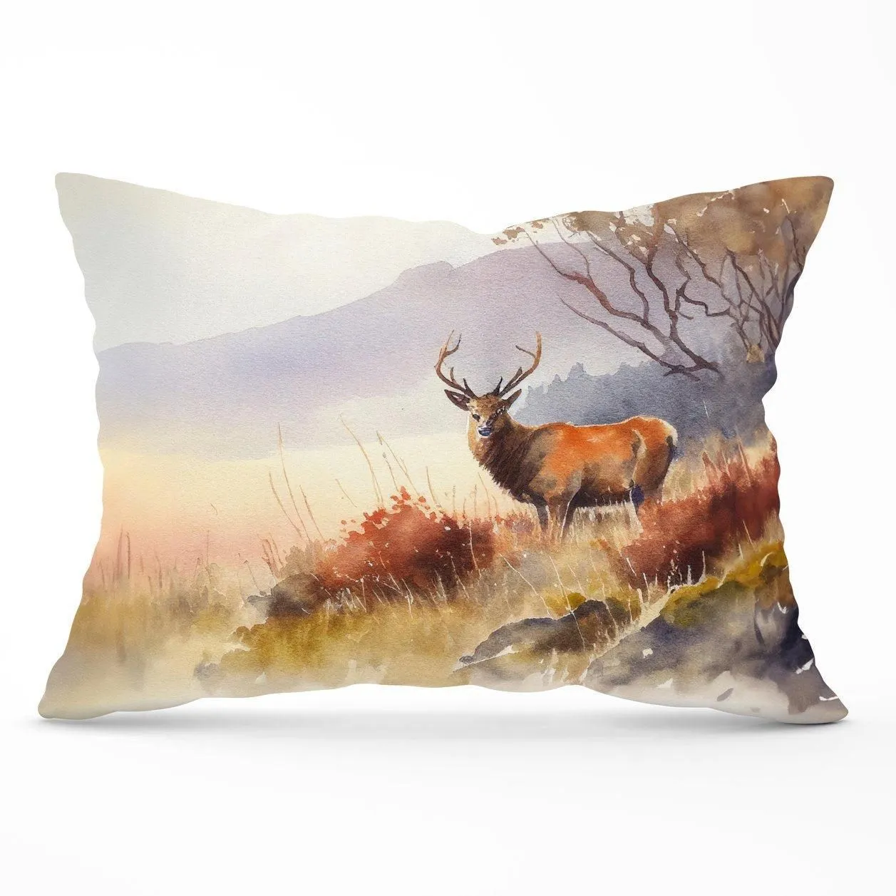 Warren Reed - Designer Stag Deer Water Colour Cushions in Brown