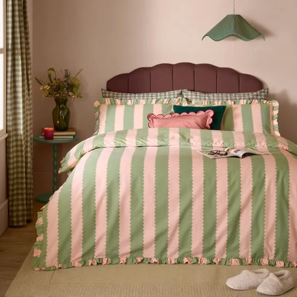 Furn. Birdie Stripe Polycotton Duvet Cover & Pillowcase Set 1