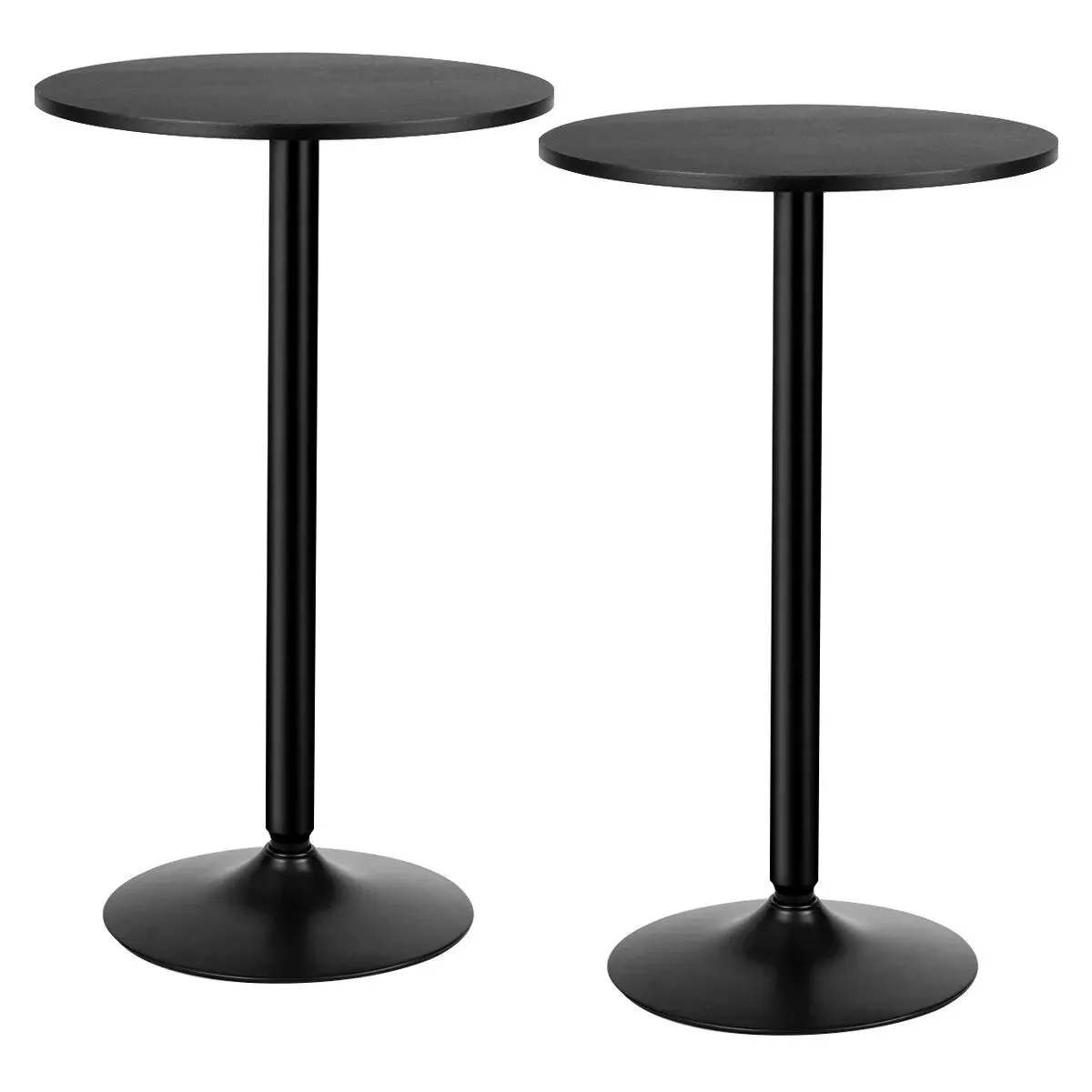 Costway 2Pcs Round Bar Table Counter Bistro Pub Tables w/Fixed Tabletop & Stable Base in Black