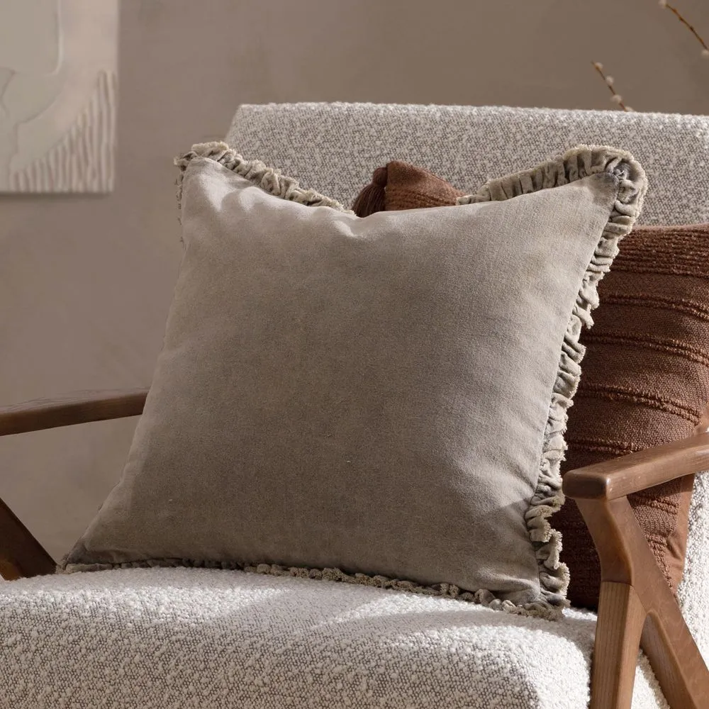Yard Bertie 100% Cotton Velvet Cushion in Light Beige 1
