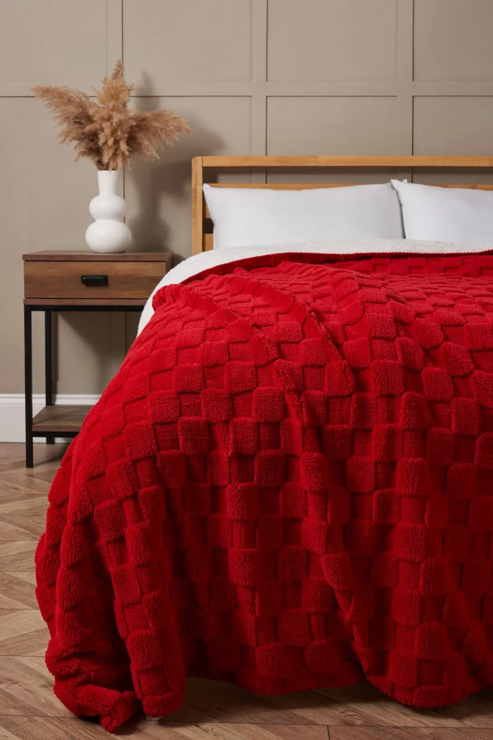 BHS Checkerboard Throw with Sherpa in Red