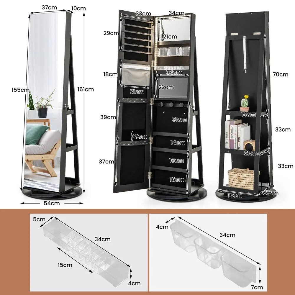 Costway Rotating Jewelry Armoire Freestanding Jewelry Cabinet with Full Length Mirror in Black 2