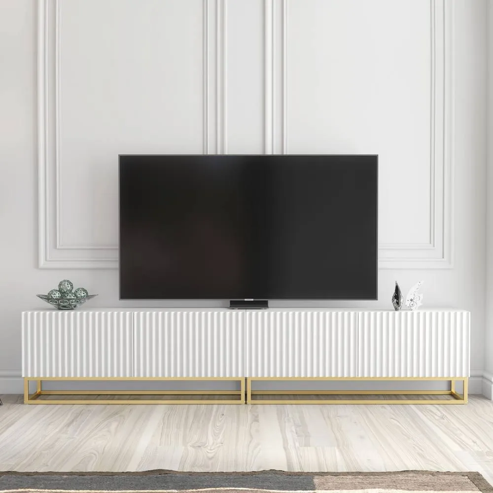 Creative Furniture Ripple Duo TV Unit 200cm - Modern Fluted Design with Push to Open Doors in White