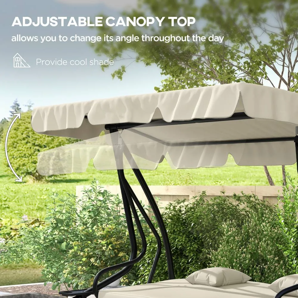 OUTSUNNY 2-in-1 Garden Swing Chair for 3 Person w/ 2 Pillows, Cream in White 6