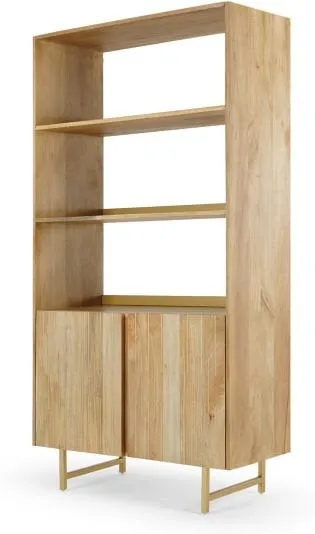 Aphra Bookcase with Cupboard, Light Mango Wood and Brass Inlay