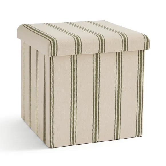 Faux Linen Folkstone Stripe Cube Ottoman 3