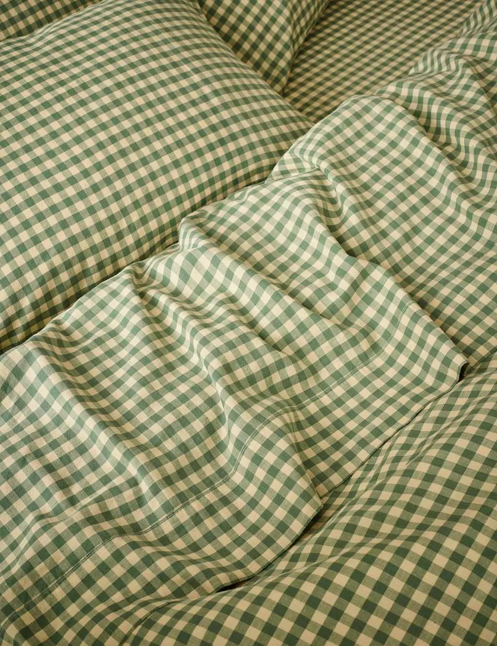 Piglet In Bed Linen Rich Gingham Flat Sheet Green
