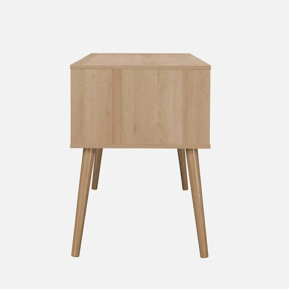sweeek 2-drawer Wooden & Cane Effect Desk in Light Brown 3