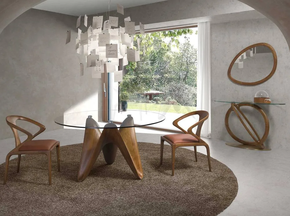 Angel Cerda Oval Console Table Tempered Glass Top, Walnut Legs 4