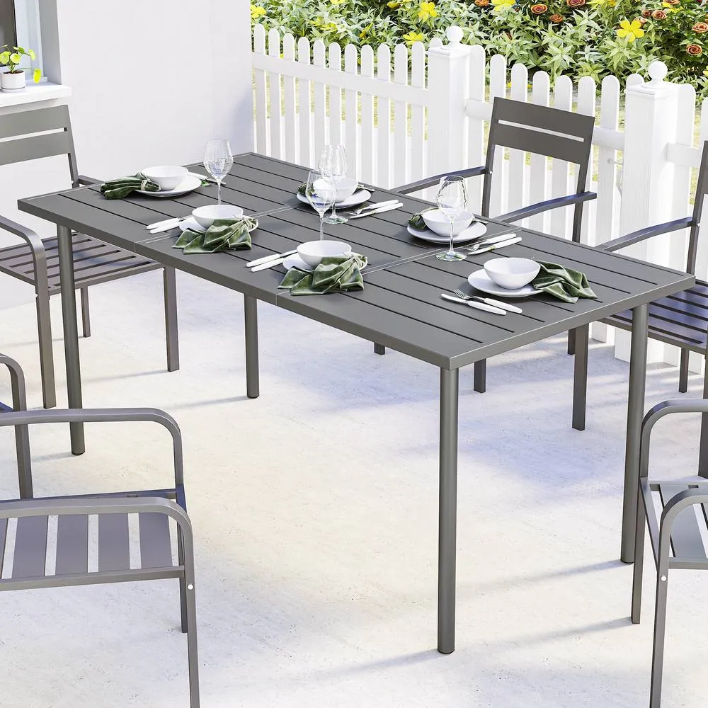 OUTSUNNY Garden Dining Table for 6 Person, 165 x 80 cm in Dark Grey
