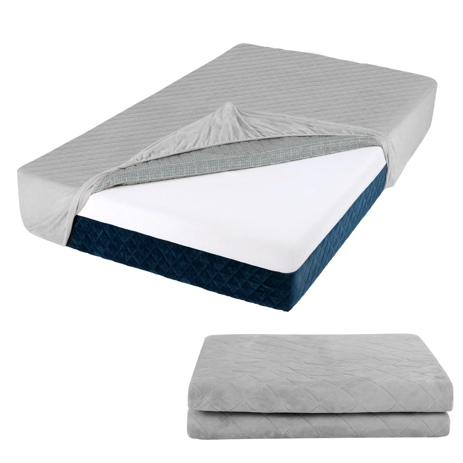 Costway Single Size Mattress Protector Luxury Super Soft Velvet Mattress Topper in Grey