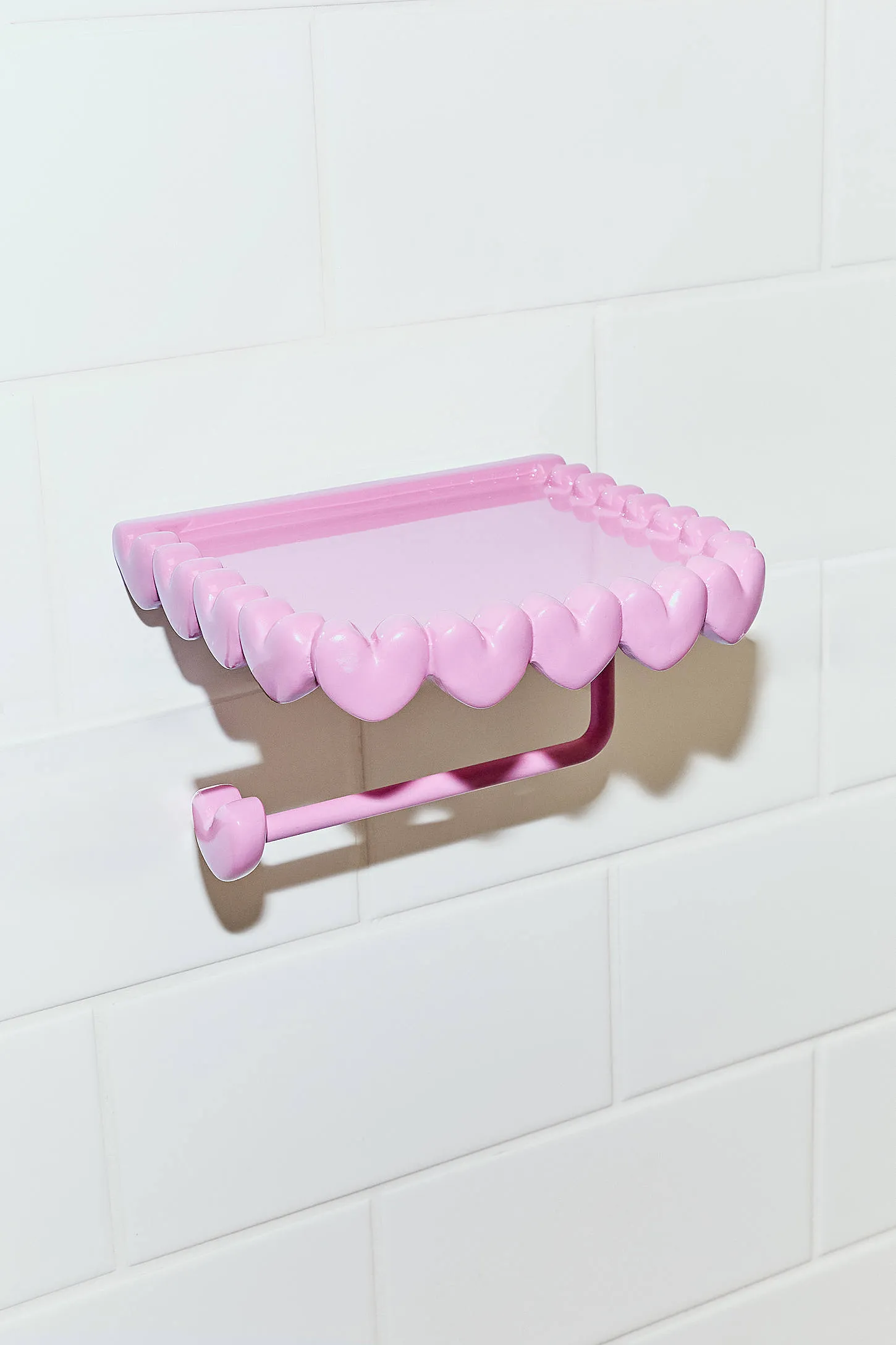 Eloise Heart Trim Toilet Paper Holder & Storage Shelf - Pink 3