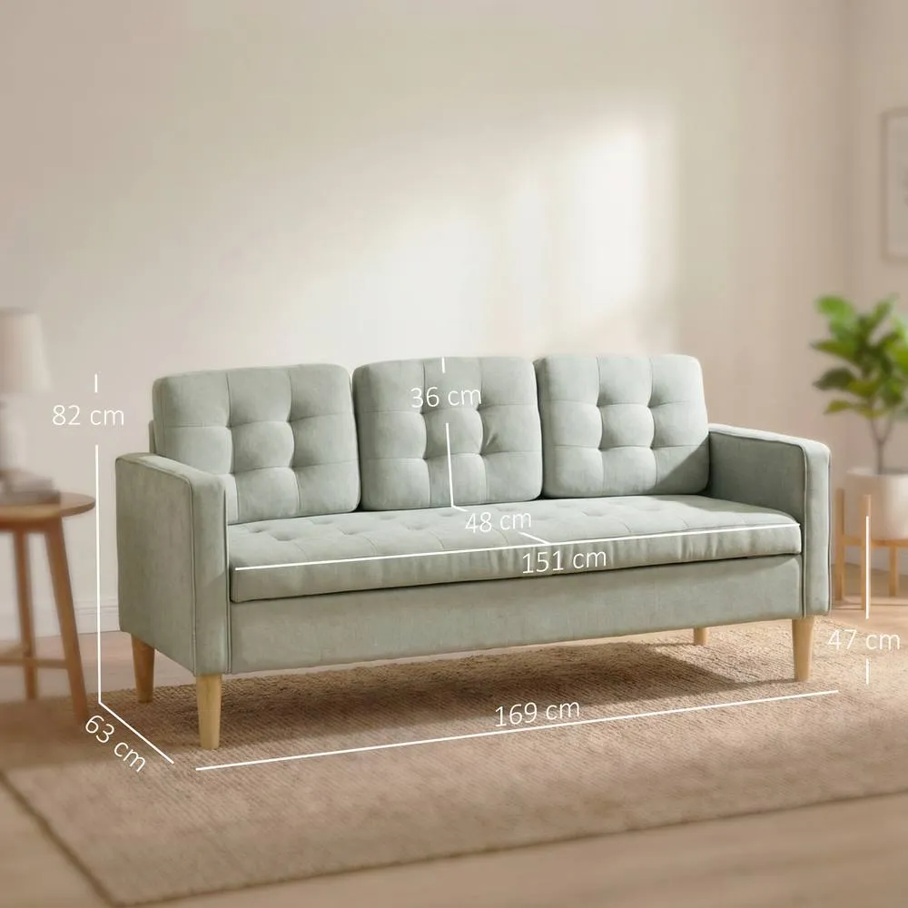 HOMCOM Modern 3 Seater Sofa with Hidden Storage & Rubber Wood Legs in Light Grey 3