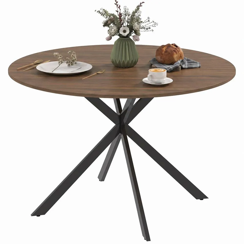 HOMCOM 120 cm Dining Table for 4, Industrial Kitchen Table with Steel Legs in Brown