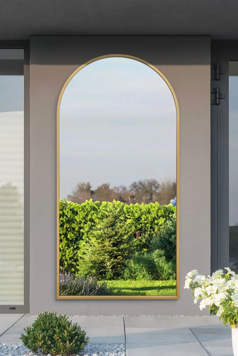 MirrorOutlet Gold Framed Arched Leaner/Wall Garden Mirror 79" x 39" (200x100CM) in Black