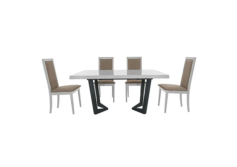 Palazzo 160cm Extending Dining Table in Glossy White with 4 Rombi Chairs - Aquos Taupe