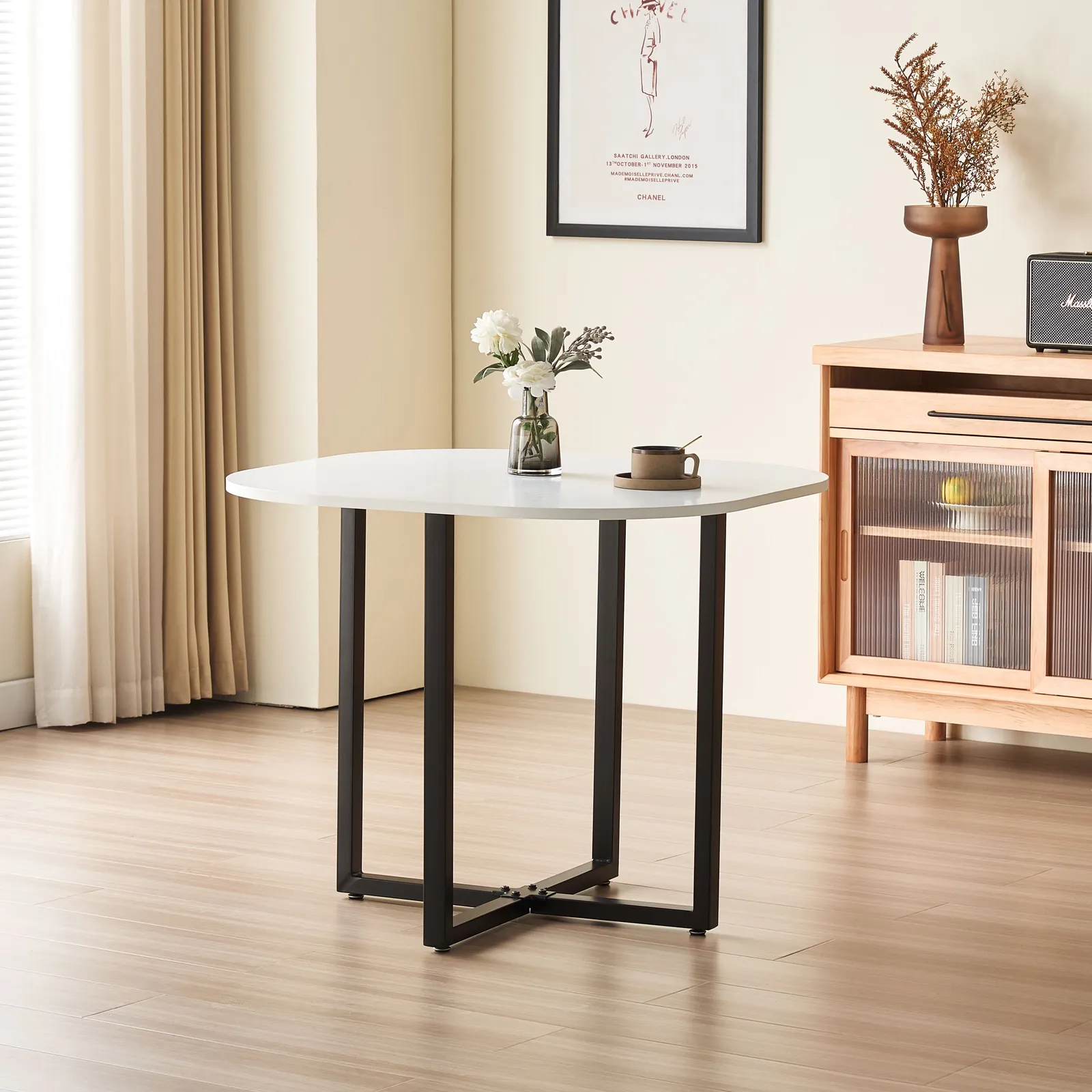 Comfy Living Ltd White 90cm Square Dining Table Set with 4 Black Chairs 6