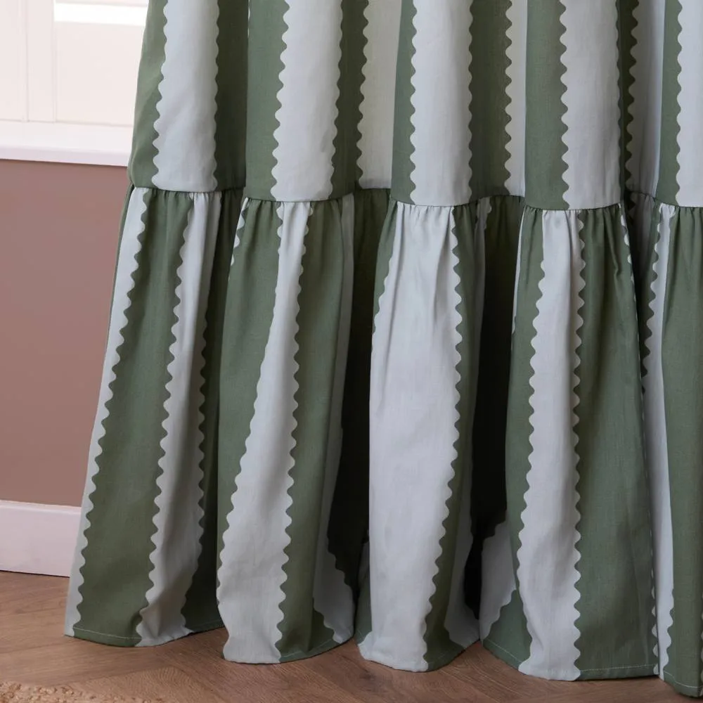 Wylder Birdie Stripe Fully Lined Ruffle Pencil Pleat Curtain Pair in Jade 3
