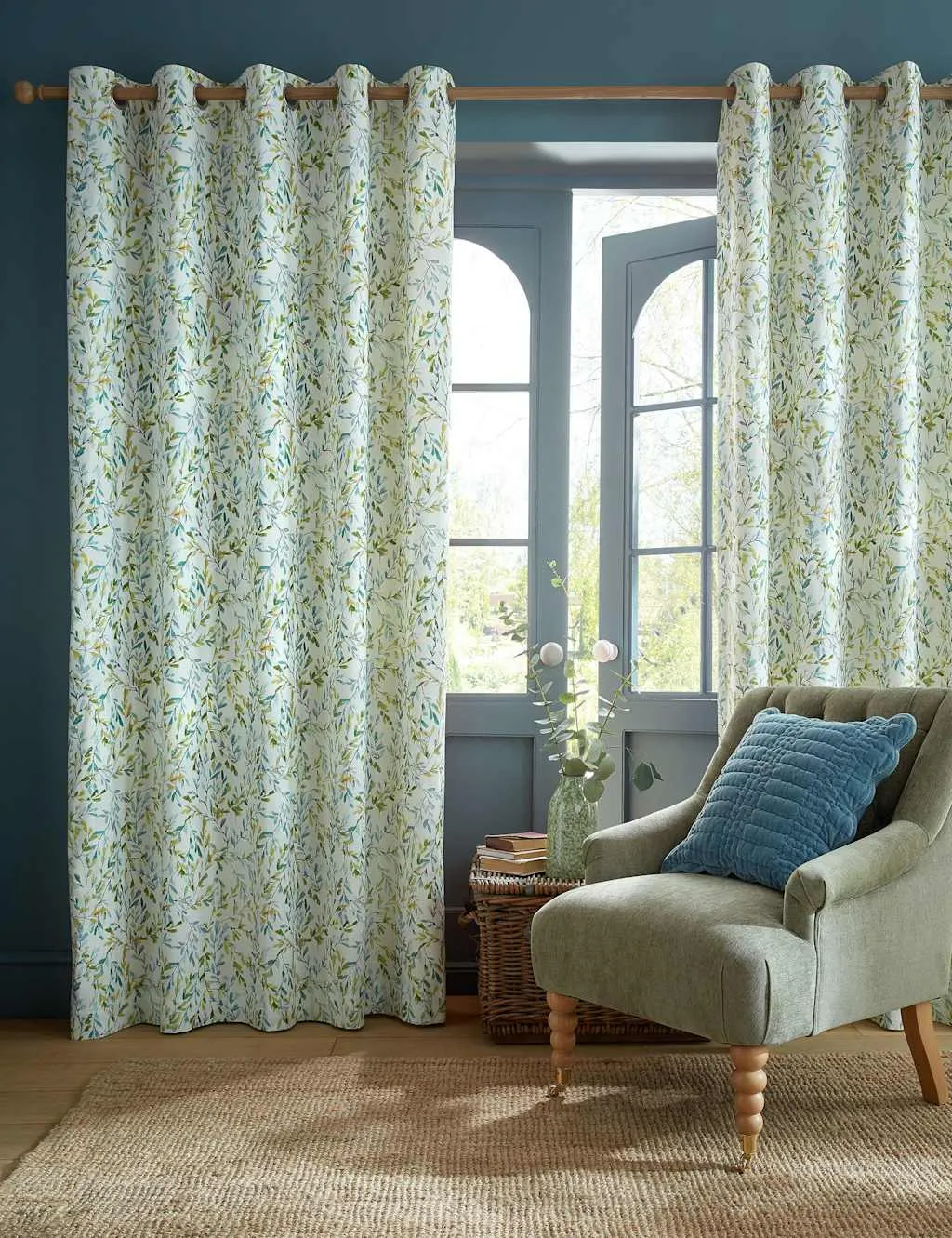 Laura Ashley Brayton Leaves Cotton Rich Eyelet Curtains Multi