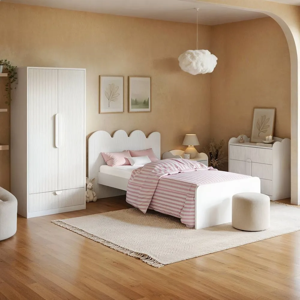 Flair Calista Ribbed Cloud Headboard Single Bed in White 3