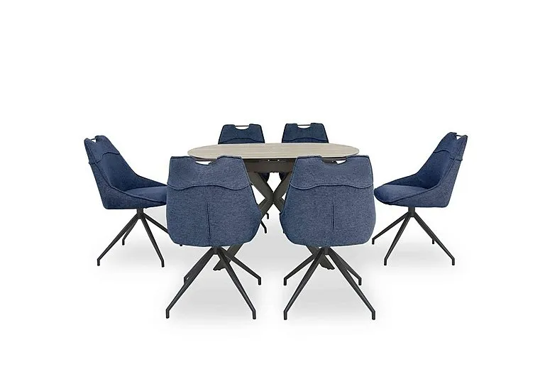 Pedro Swivel Extending Dining Table with 6 Swivel Fabric Chairs - Blue