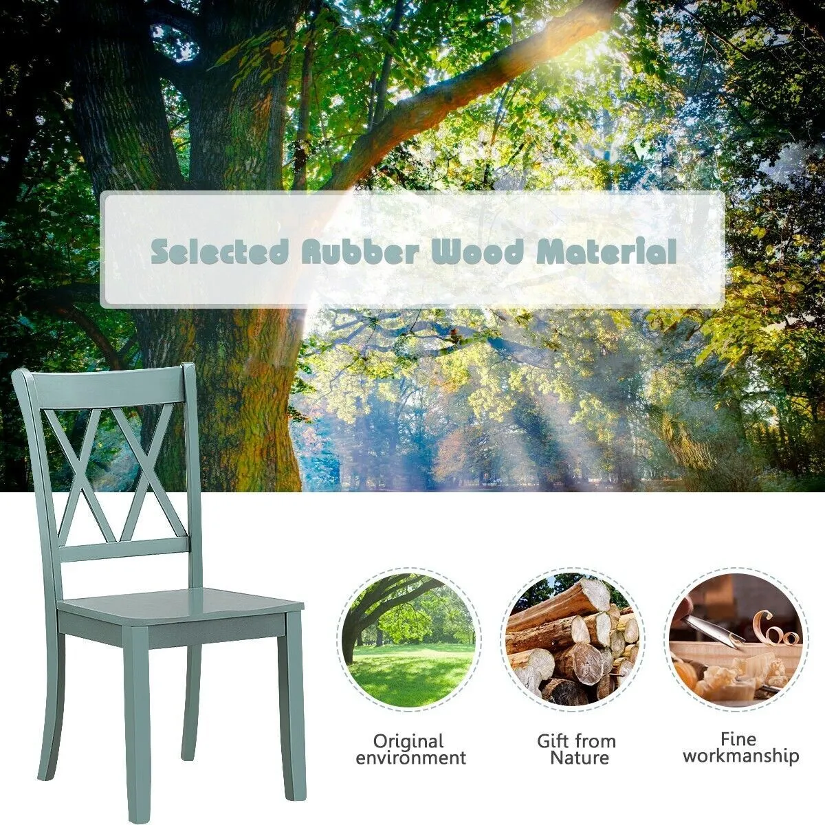 Costway Set of 2 Dining Chairs Wooden Kitchen Side Chair Armless Chairs w/ X Back in Green 4