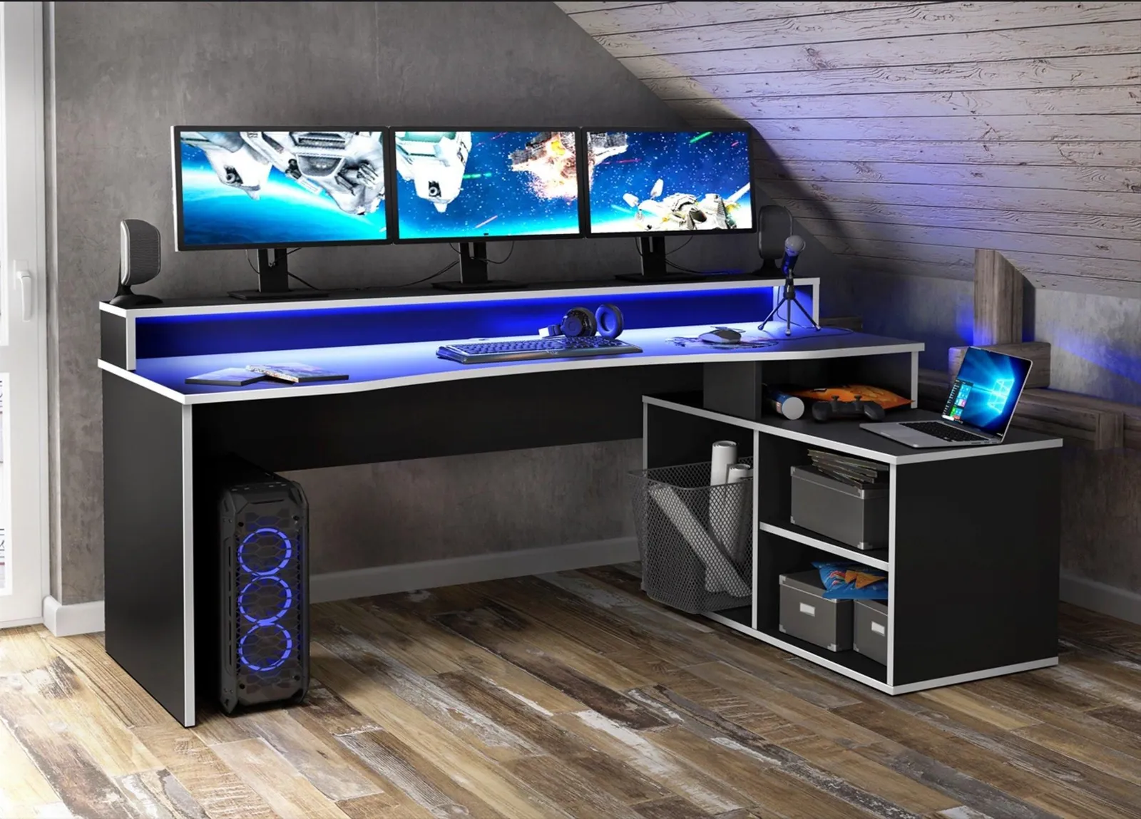 Furniture To Go Loadout Black Storage Gaming Desk 3 Shelves with Colour Changing LED 4
