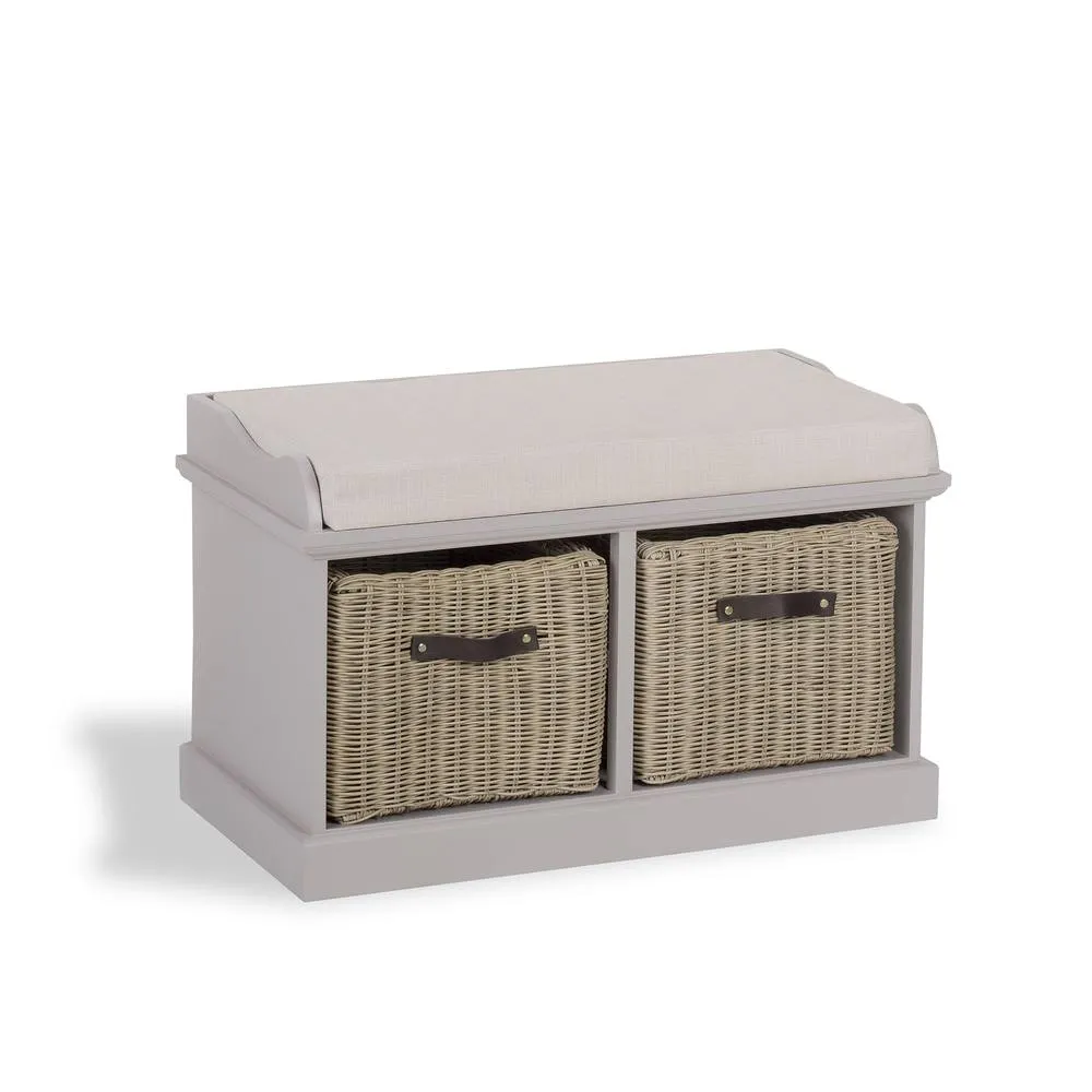 Statement Furniture Tetbury Bench with 2 Brown Faux Rattan Baskets & Cream Cushion in Taupe 4