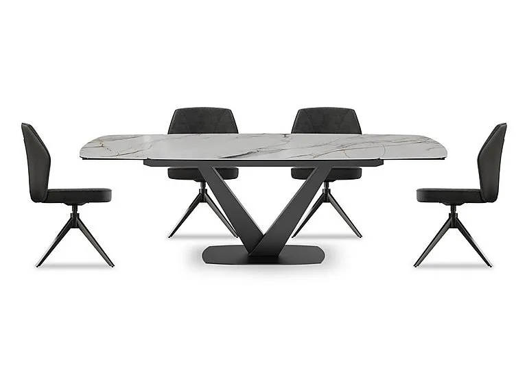 Julio Medium 160cm Draw Leaf Extending Dining Table in Fiorentio Marble Ceramic with 4 Chairs - Anthracite