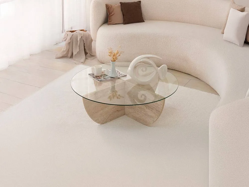 Vente-unique Tempered Glass Coffee Table - Travertine Effect & Clear - AYSUN