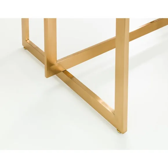 Minori 6 Seater Rectangular Glass Top Dining Table, Gold 4