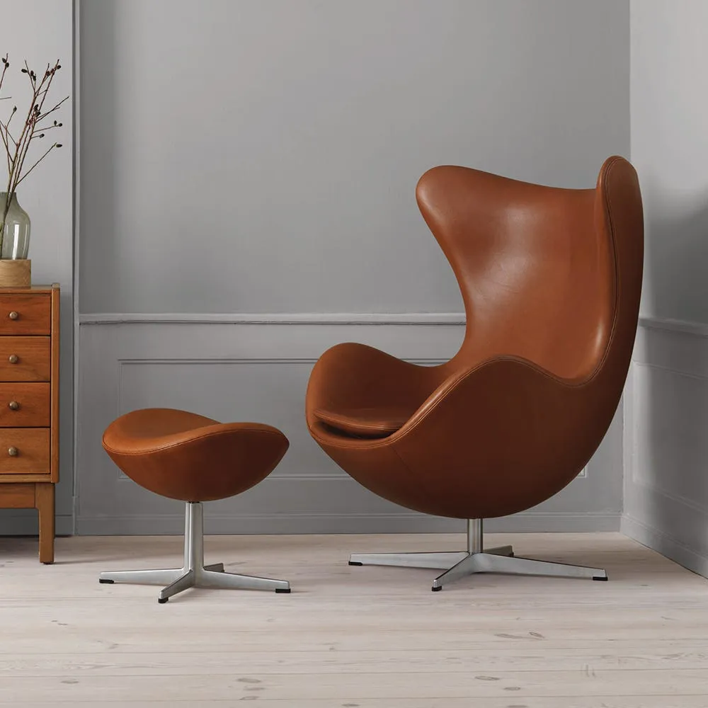 Fritz Hansen Egg Footstool Aura Leather Black Brushed Aluminium Legs 2