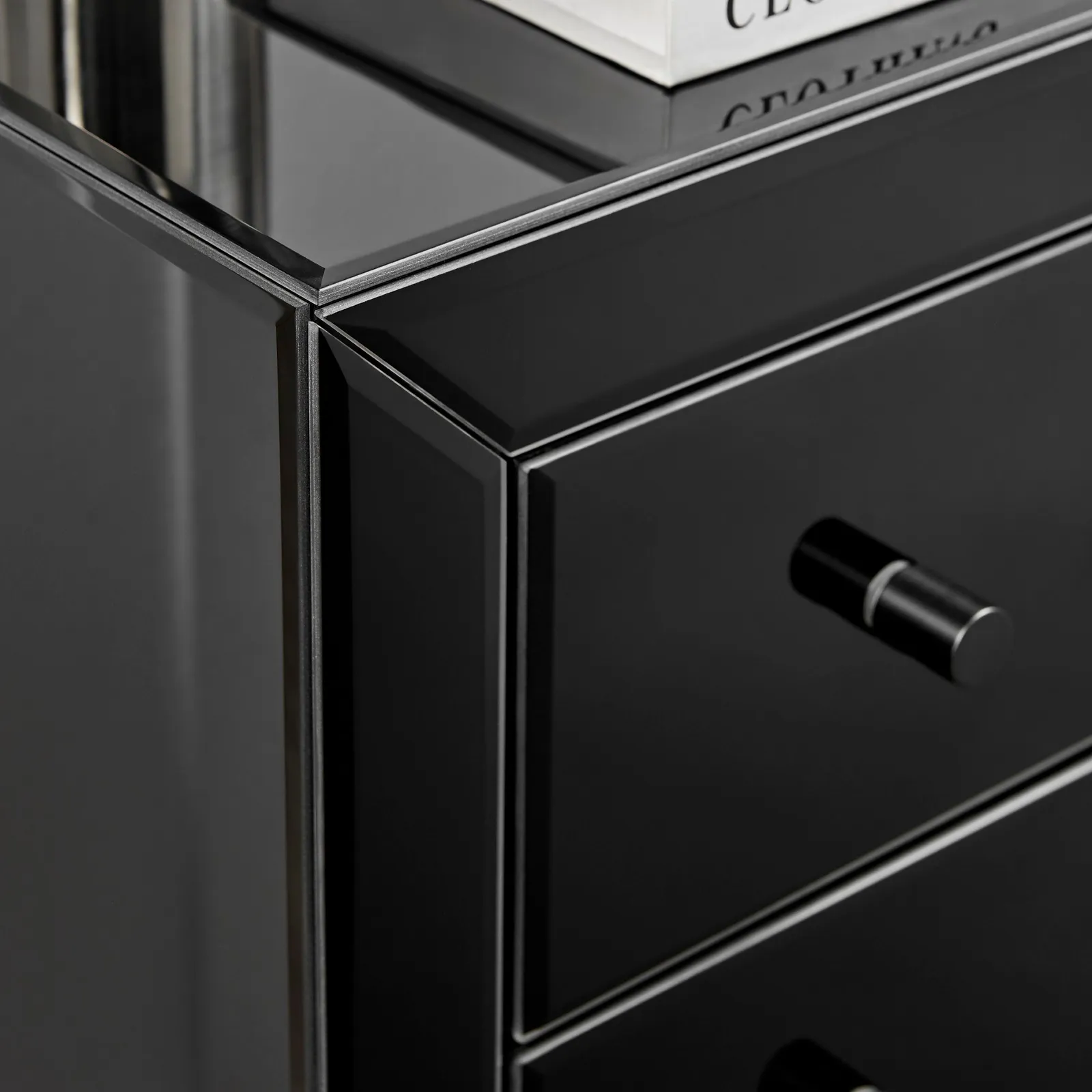 FurnitureboxUK Lexi Small Slimline 3 Drawer Wooden Bedside Table With A Modern Mirrored Finish in Black 5