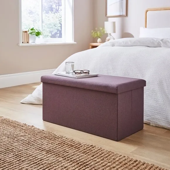 Faux Linen Rectangular Ottoman 1