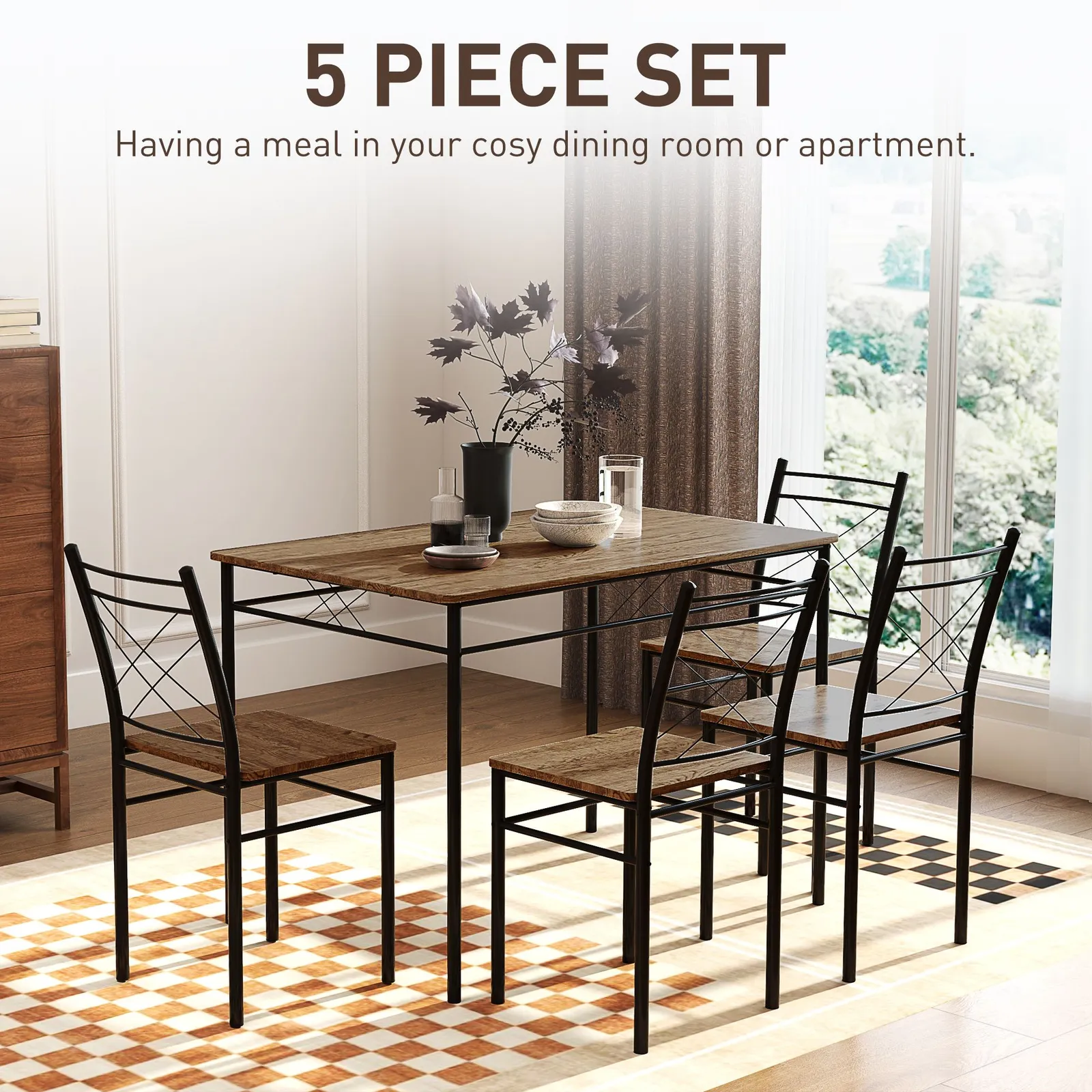 HOMCOM 5 Piece Dining Table & Chairs Set, Space Saving, Oak in Light Oak 4