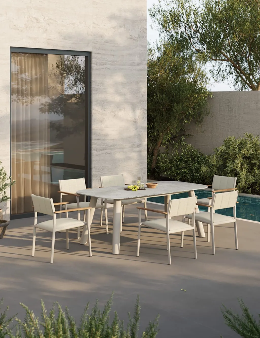 Royalcraft Nexo 6 Seater Dining Table and Chairs Light Cream