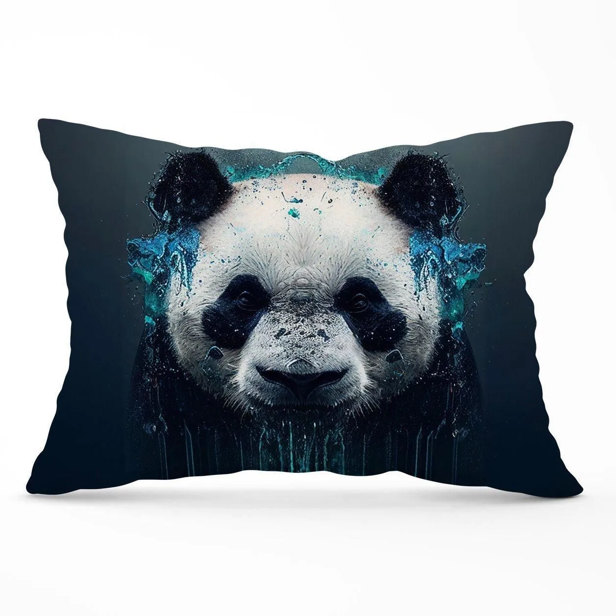 Warren Reed - Designer Panda Face Splashart Dark Background Cushions in Blue