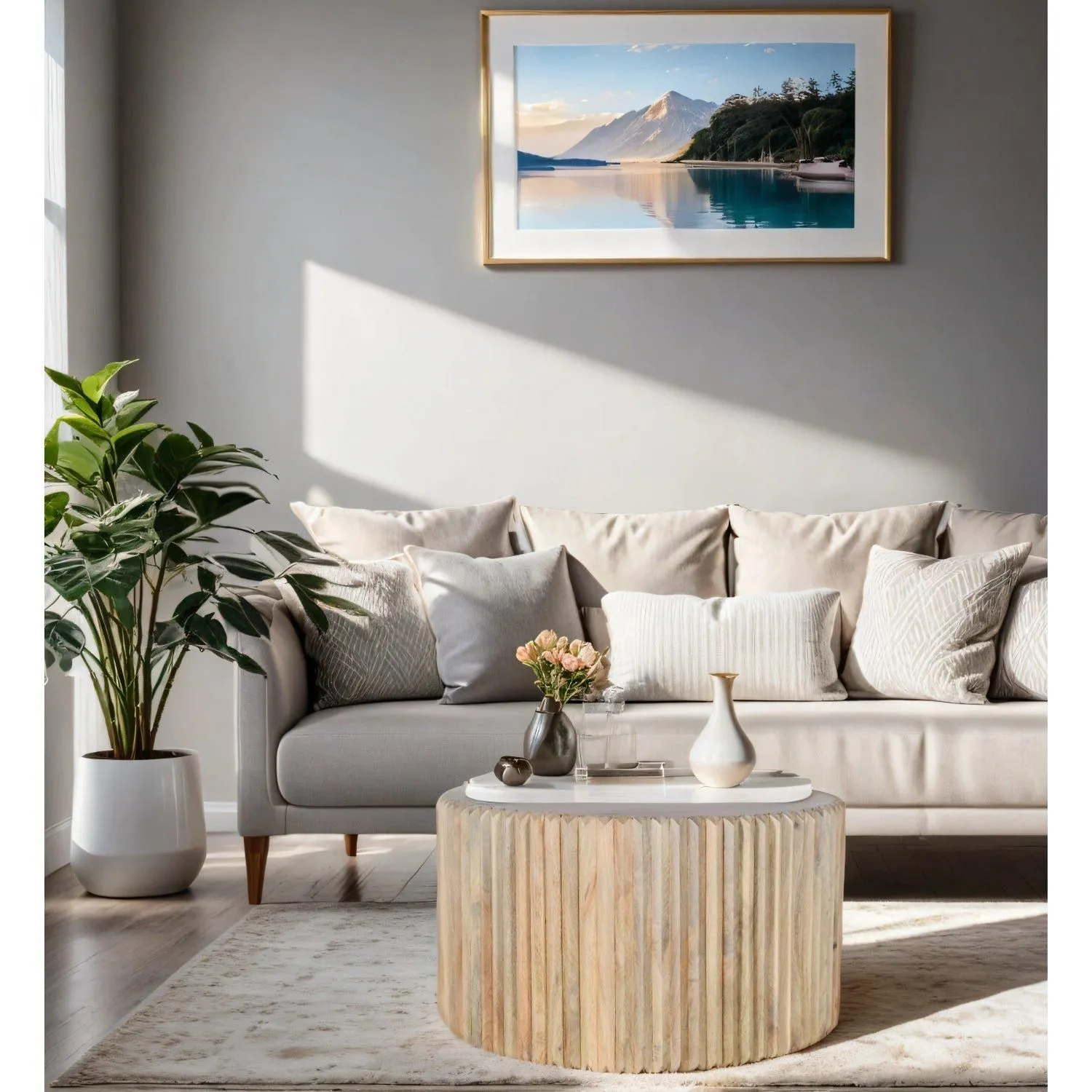 IH Design Paloma Carved Mango Wood Round Coffee Table in Brown