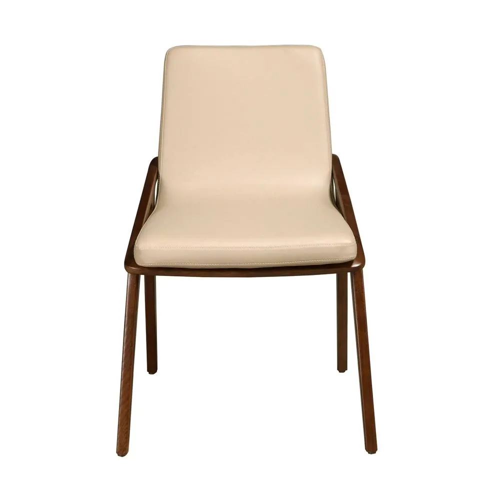 Angel Cerda Mink Leatherette Dining Chair with Walnut Legs in Light Beige 2