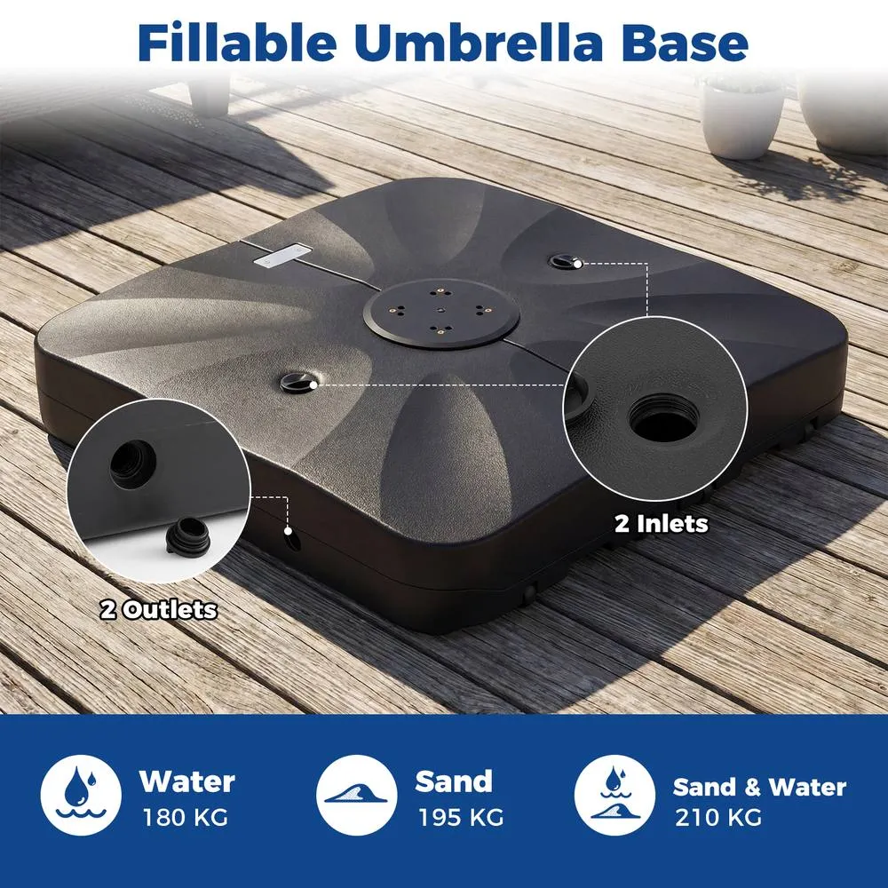 Costway 210KG Cantilever Umbrella Base Water Sand Fillable Umbrella Stand in Black 4