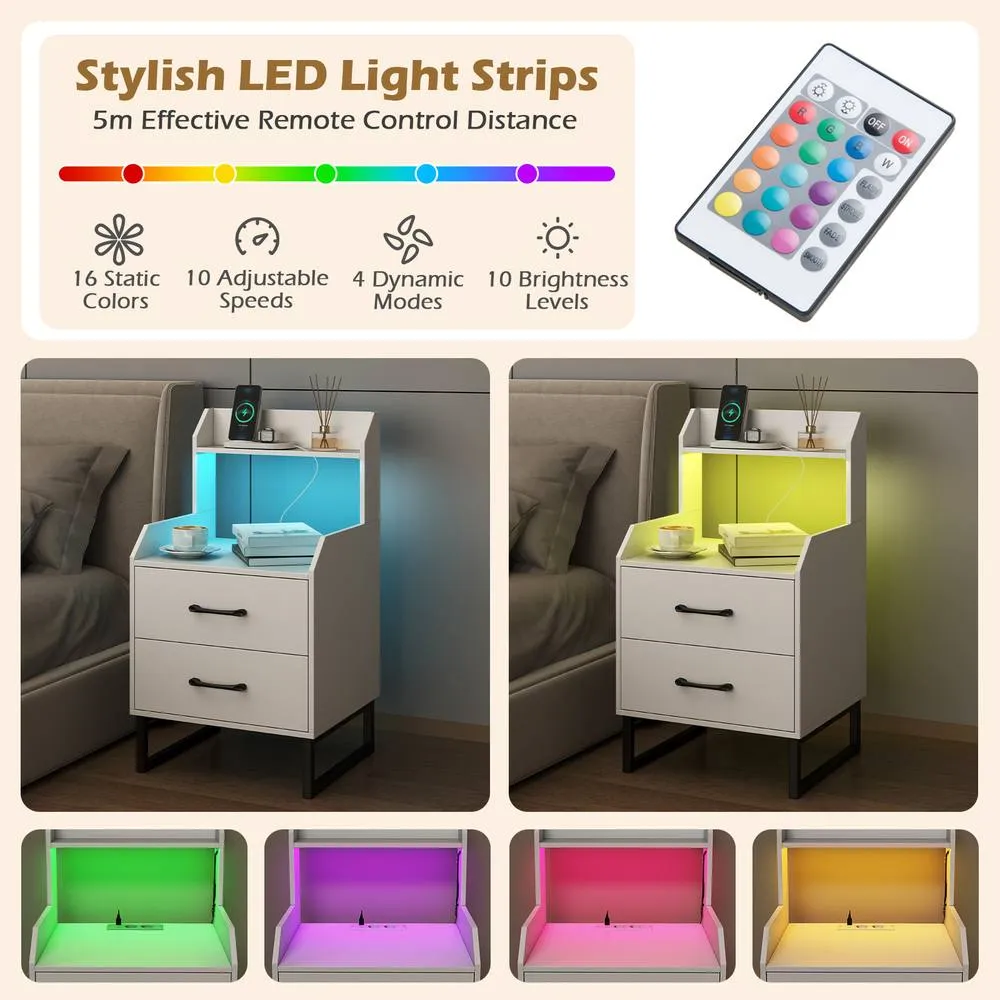 Costway Modern Bedside Table Nightstand with Built-in Charging Station in White 4