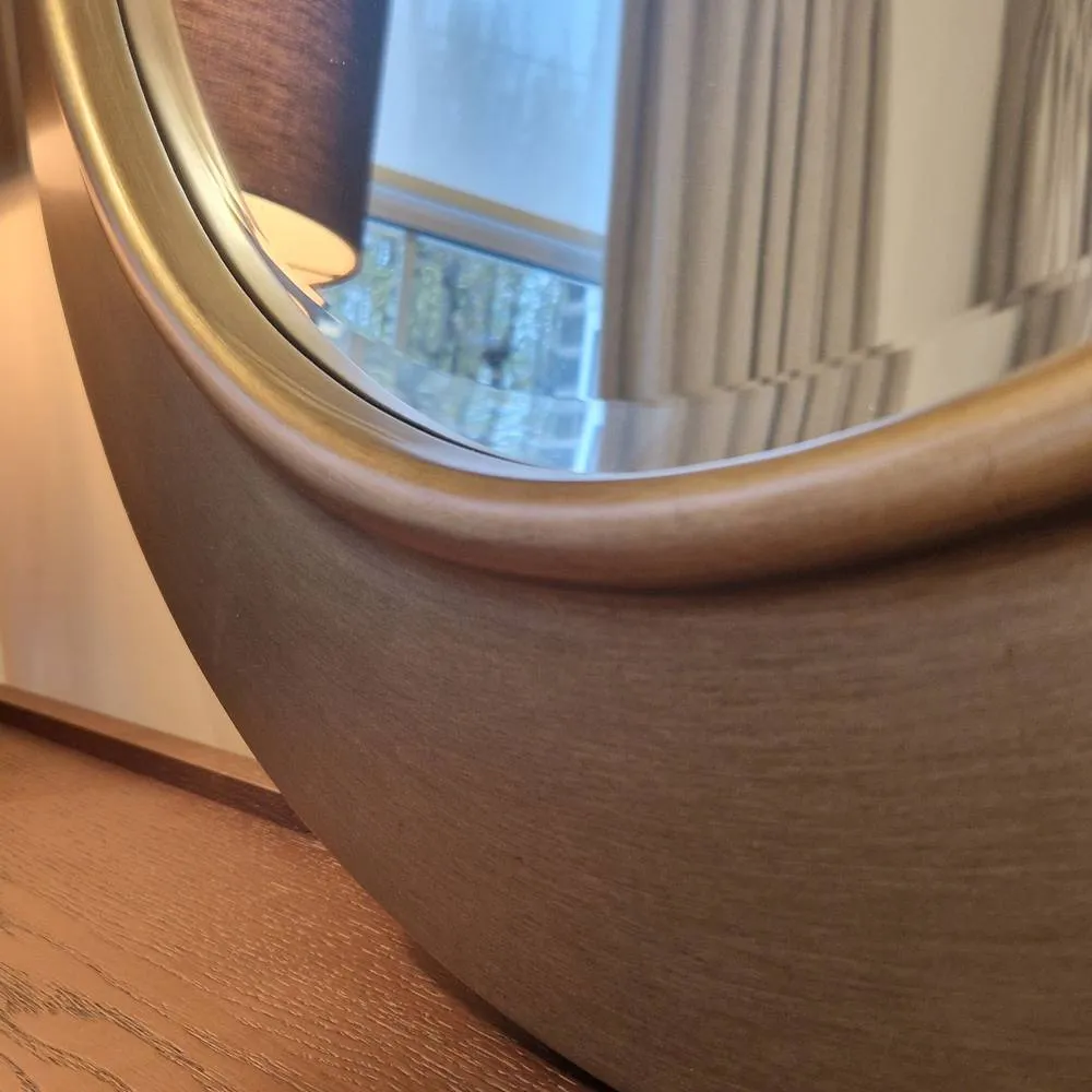 Yearn Mirrors Ava Pewter Round Bevelled Mirror Gold Trim in Metallic Gold 4