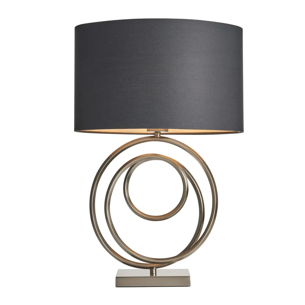 Saturn Swirl Base Table Lamp with Dark Grey Shade, Black Nickel