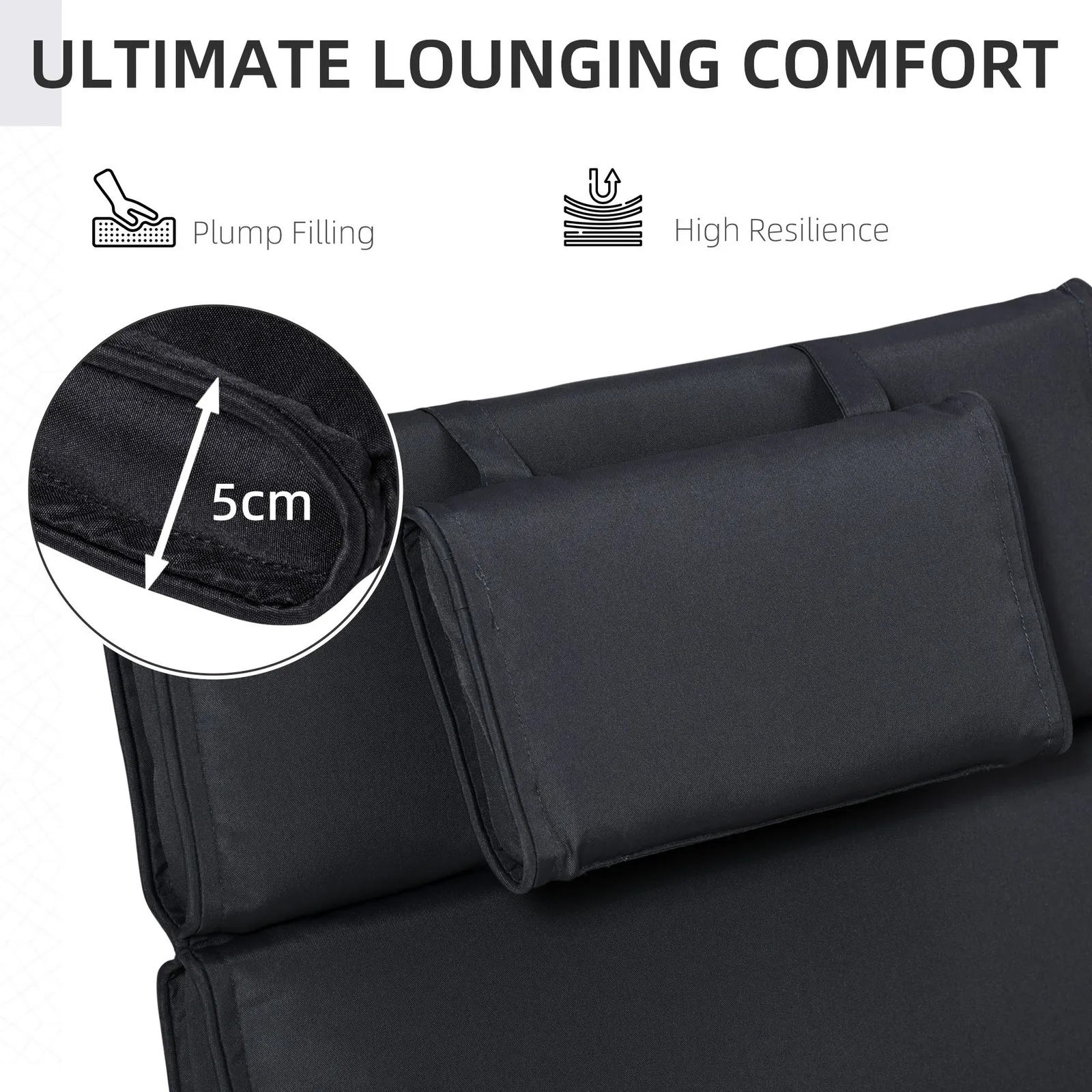 OUTSUNNY Garden Sun Lounger Chair Cushion ONLY Reclining Relaxer Indoor Outdoor in Black 4
