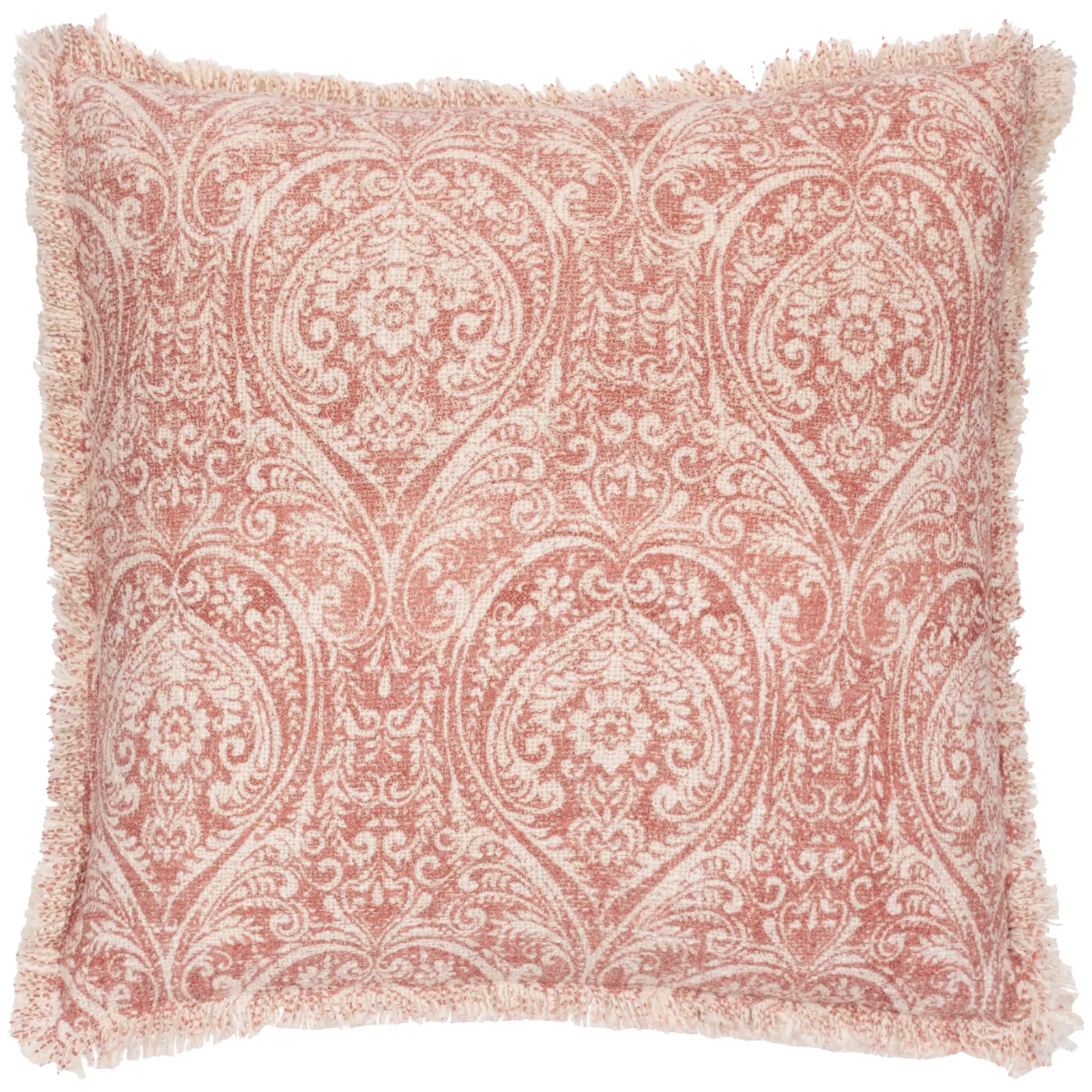 Paoletti Durelle 100% Cotton Paisley Fringed Cushion in Pale Pink 2