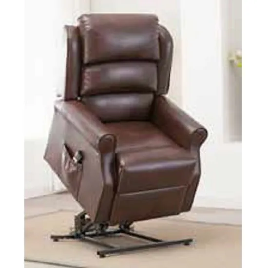 Curtis Rise And Recliner Sofa Chair In Brown Faux Leather